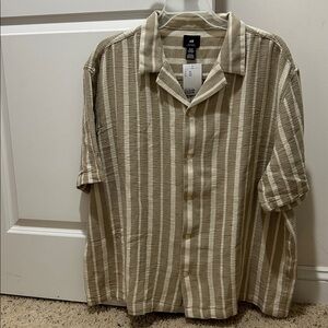 H&M Men's Casual Beige and White Striped Shirt